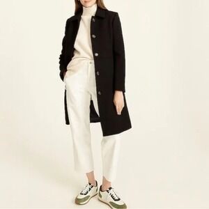 J Crew Double Cloth Wool Blend Coat Black Full Length Winter Warm XS